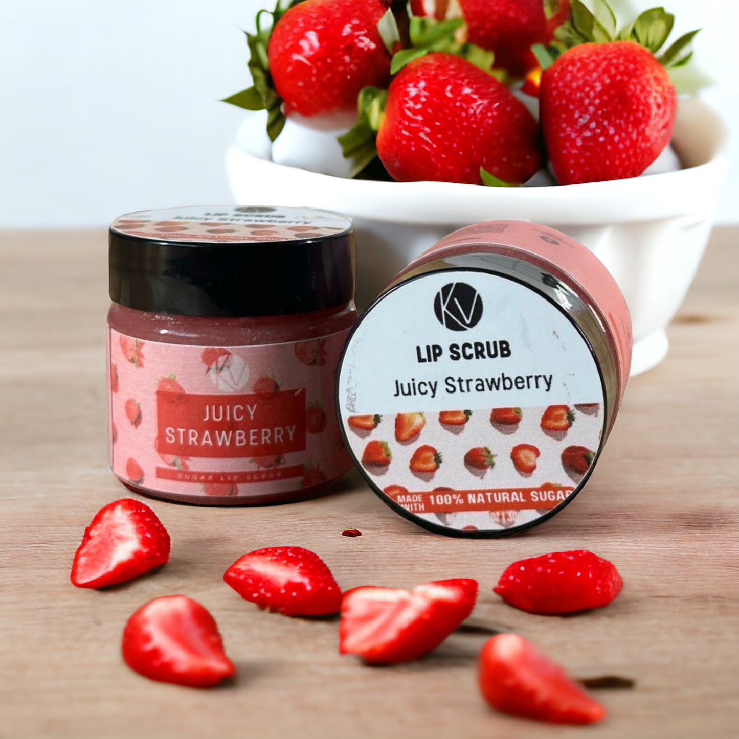 Vegan Moisturizing Lip Scrub with shea butter and jojoba oil- Juicy Strawberry